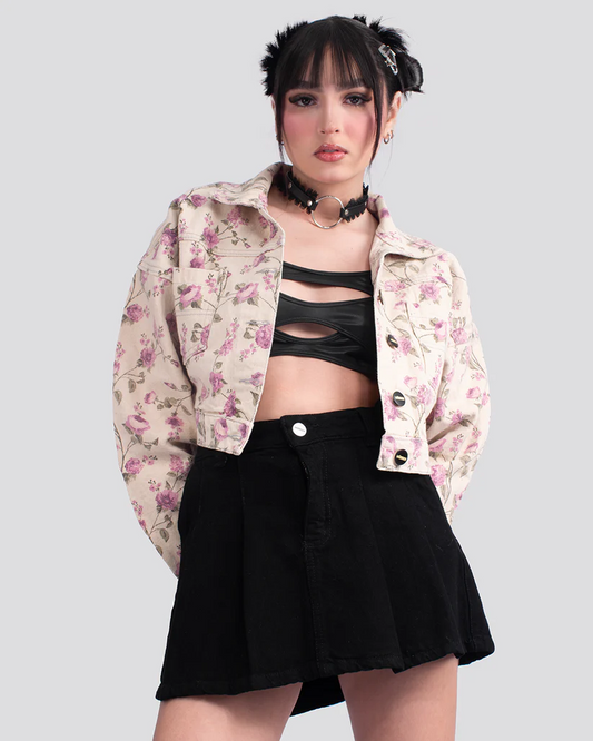 chaqueta estampada flores rosa