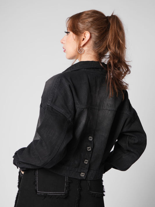 Chaqueta denim negra botones